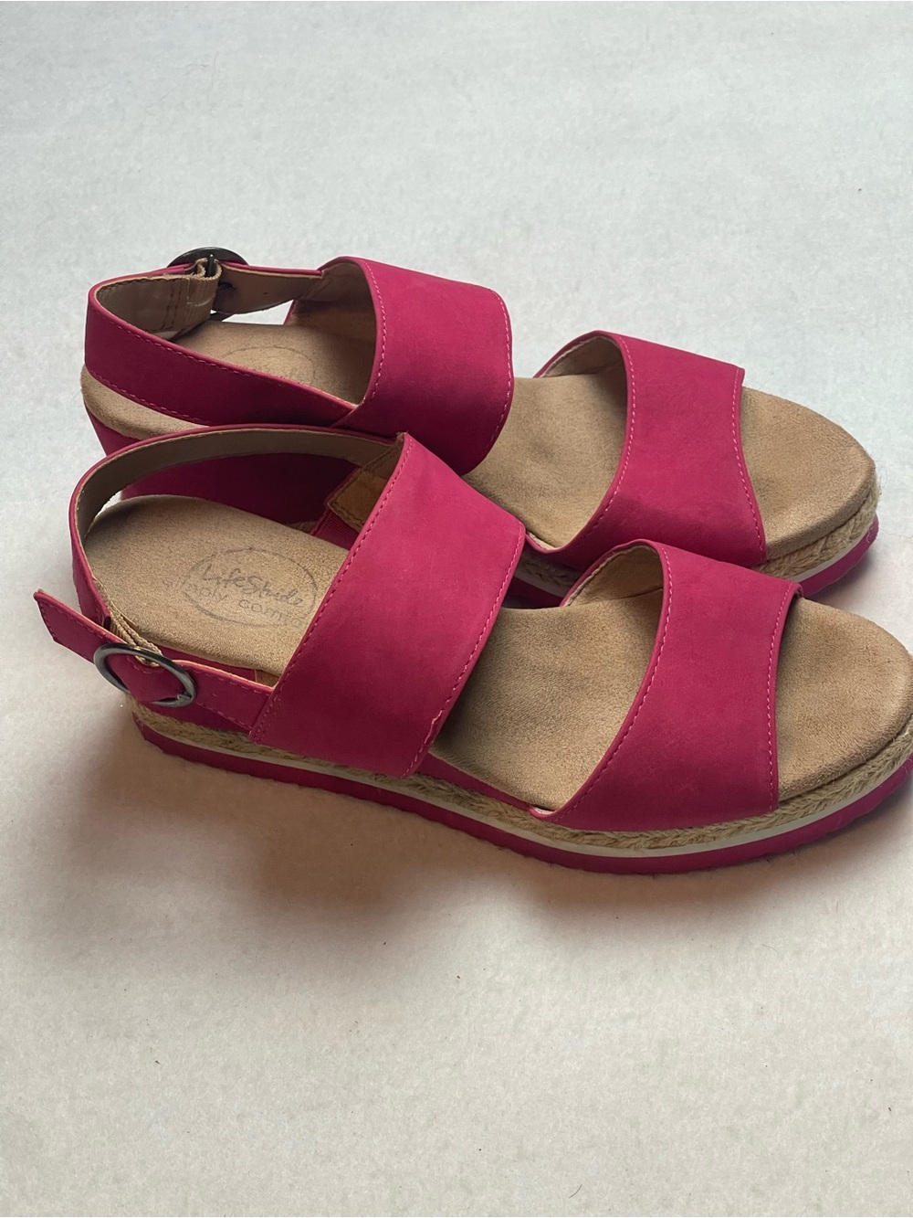 Life Stride Pink Fuchsia Double-Strap Wedges - Picture 2 of 7